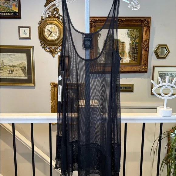 Sympli Black Mesh Overlay Tank Tunic Dress - White House Design - Picture 9 of 14